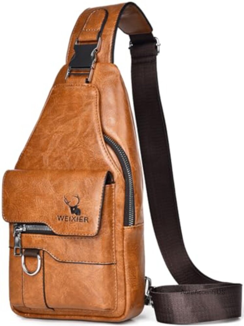 PU Leather Sling Bag Waterproof Crossbody Chest Bag for Hiking Cycling